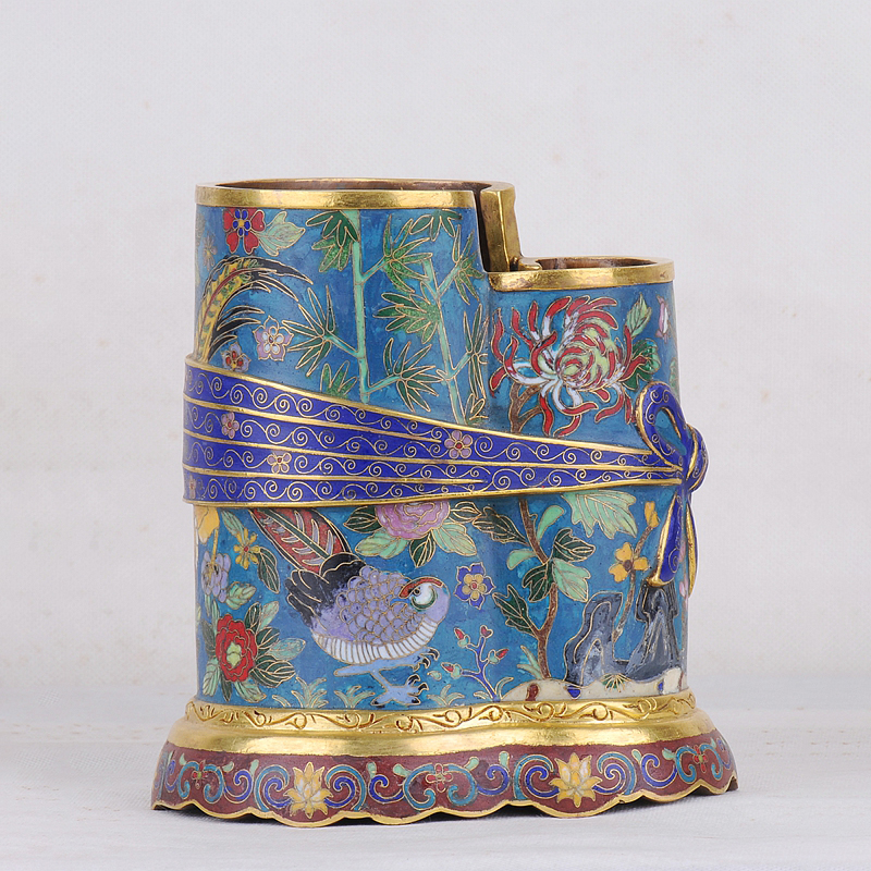 Gilt filigree enamel volume Shujin bundle wrapped in cloth style pen holder